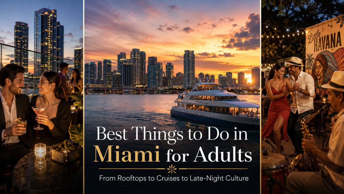 Miami for Adults: Best Nightlife, Food, Culture, Beaches and No-Club Ideas 13 Biscayne Bay sunset, Brickell rooftop drinks, and Miami nightlife or live music for adults