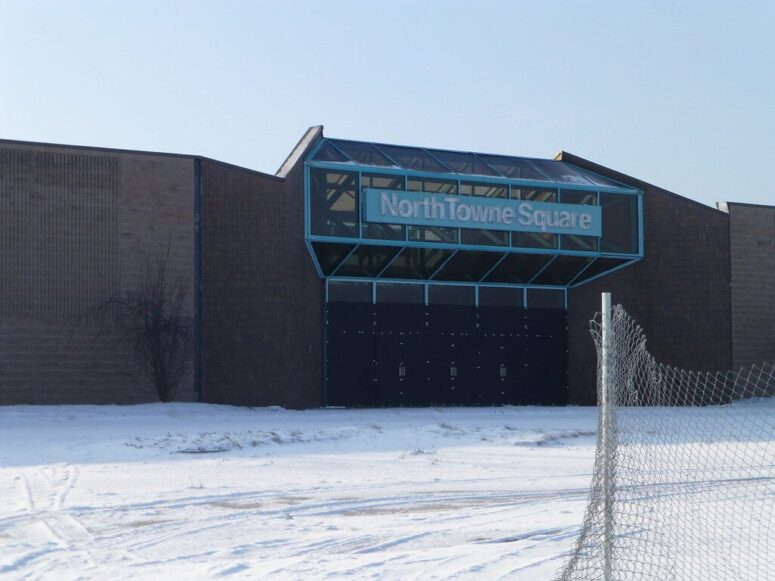What stands now on the land where North Towne Square mall drew Michigan shoppers to Toledo, OH?
