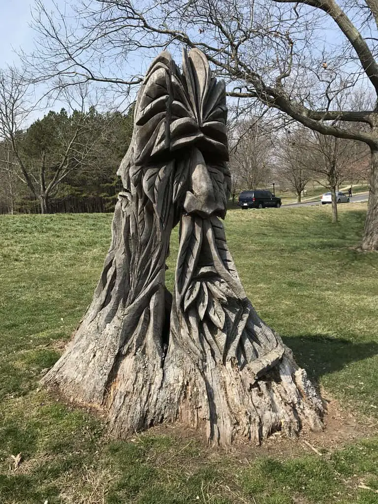 Druid sculpture carved from a tree stump, Druid Hill Park, Lake Drive, Baltimore, MD
