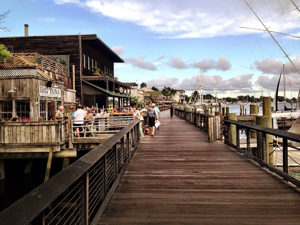 Georgetown, South Carolina Waterfront boardwalk with restaurants