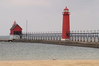 Grand Haven MI South Pierhead Light and inner lighthouse