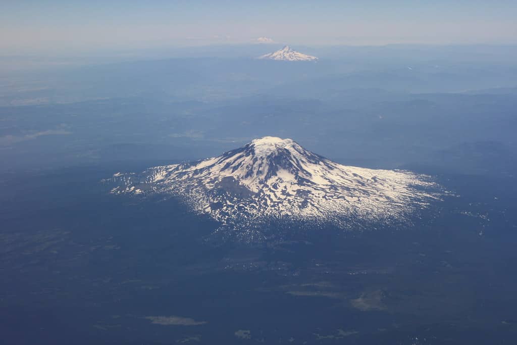Mount Adams and Mount Hood from plane