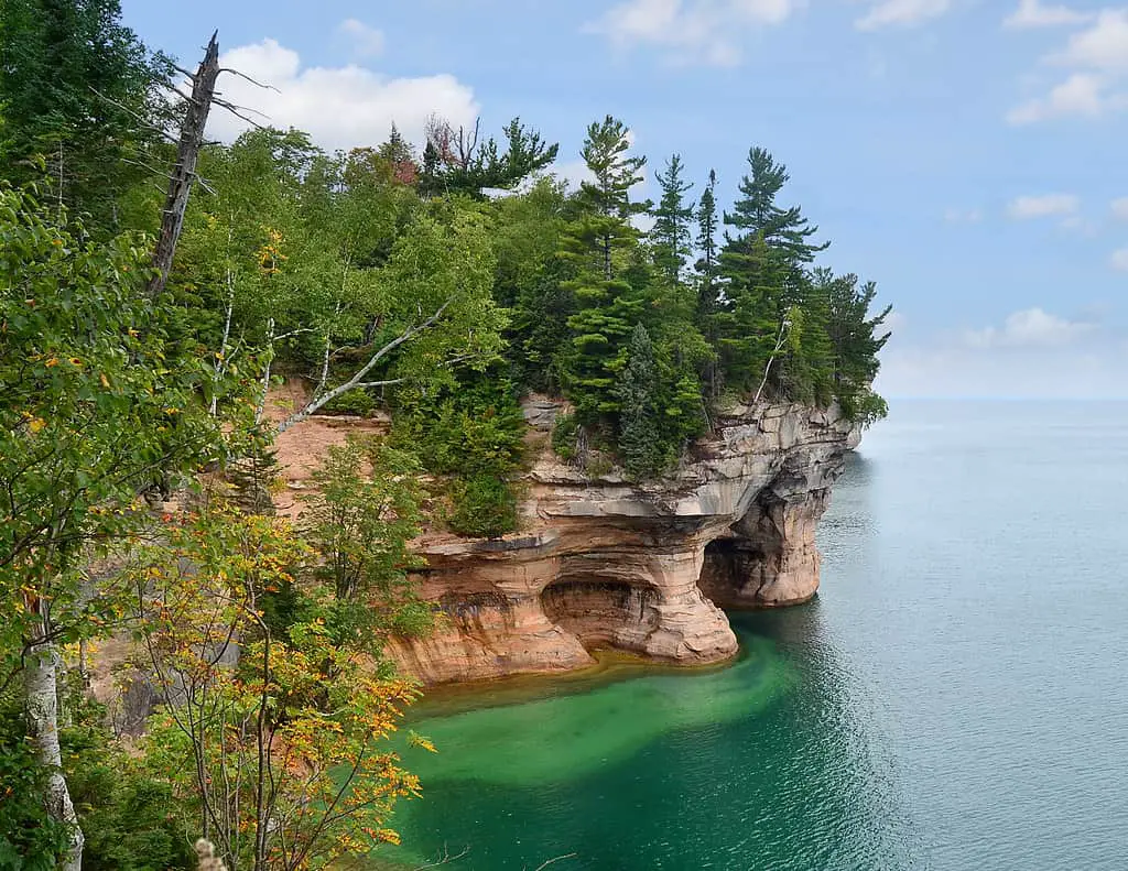 A view from the hiking trail above the Pictured Rocks National Lakeshore on Lake Superior near Munising, MI
