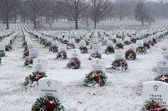 Snow falls in Arlington National Cemetery