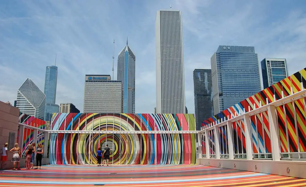 The Art Institute of Chicago - Pae White's 'Restless Rainbow' overlooking The Lurie Garden and Millennium Park