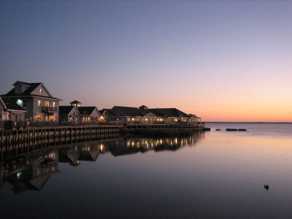 The Waterfront Shops at sunset