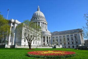 Wisconsin State Capitol building during Tulip Festival
